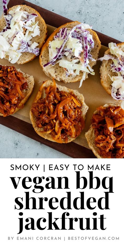 Craving BBQ but want a healthy and cruelty-free option? 🤔 Try our Smoky BBQ Shredded Jackfruit! 🎉 This deliciously smoky, plant-based protein-packed is the perfect substitute for shredded chicken. Get ready to fall in love with jackfruit! 💚 Get the full recipe here 👉 Bbq Jackfruit Sandwiches, Baked Barbeque Chicken, Jackfruit Recipe, Vegan Ribs, Jackfruit Sandwich, Vegan Jackfruit, Vegan Bbq Recipes, Vegan Appetizers Recipes, Jackfruit Recipes