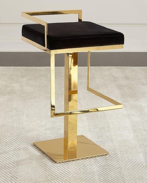 Kiana Black Polished Gold Backless Bar Stool Bar Stool, Top Designers, Neiman Marcus, Bar, Free Shipping, Gold, White, Black