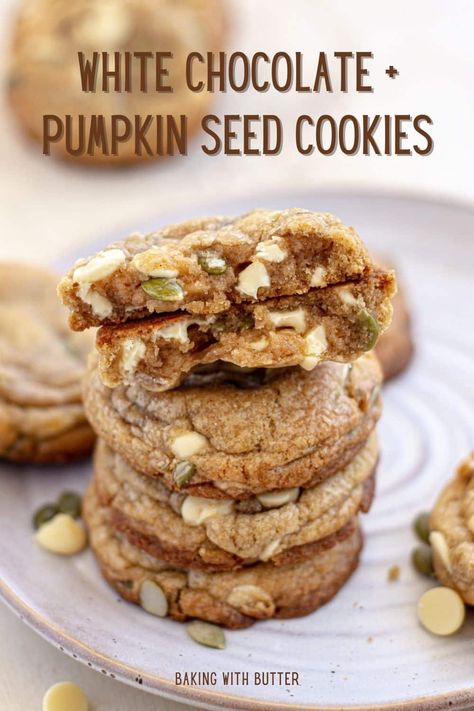 Pumpkin Seed Cookie Recipes, Pumpkin Seed Cookies, Seed Cookies, Classic Cookies Recipes, Pumpkin Seed Butter, White Chocolate Chip, White Chocolate Chip Cookies, White Chocolate Cookies, Cookies Baking