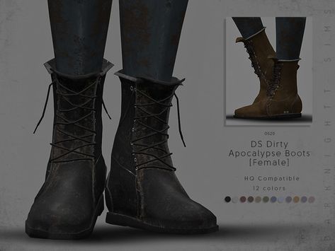 DarkNighTt's DS Dirty Apocalypse Boots [Female] Apocalypse Boots, Medieval Boots, San Myshuno, Die Sims 4, Cc Shoes, Boots Female, Sims 4 Cc Shoes, Sims 4 Game Mods, Old Boots