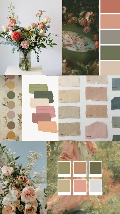 Spring Mauve Wedding, Muted Floral Color Palette, Midsummer Nights Dream Color Palette, Soft Summer Color Palette Wedding, Muted Wedding Florals, Muted Bridesmaid Dresses Colour Palettes, Muted Color Wedding Theme, Earth Tone Wedding Theme Decor, Muted Pastels Wedding