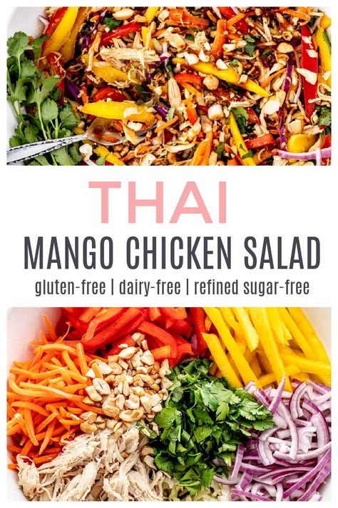 Chicken Recipe Dairy Free, Mango Chicken Salad, Thai Mango Salad, Salad Options, Dairy Free Salads, Thai Mango, Mango Chicken, Salad With Chicken, Dairy Free Dinner