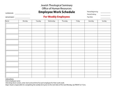 Printable+Employee+Work+Schedule+Template Weekly Schedule Template Excel, Work Schedule Template, Monthly Schedule Template, Week Template, College Schedule, Weekly Schedule Printable, Schedule Calendar, Week Schedule, Schedule Printable