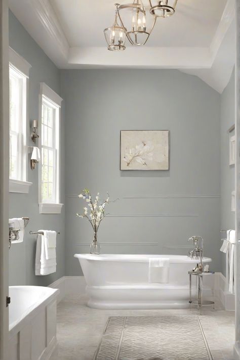 interior design, interior decor, wall paint ideas, home improvement Silverpointe Sherwin Williams Bathroom, Bathroom Colour Ideas Paint Colors, Sw Silverpointe, Master Bath Paint Colors, Bathroom Wall Paint Colors, White Bathroom Paint Colors, Bathroom Paint Colors Blue, Relaxing Paint Colors, Blue Bathroom Paint