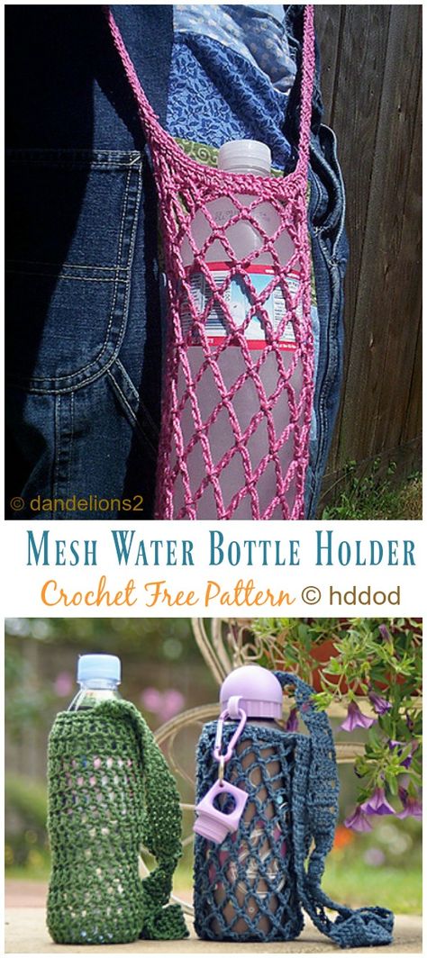 Water Bottle Holder Knitting Pattern, Drink Bottle Holder Crochet, Free Water Bottle Holder Pattern, Crochet Drink Bottle Holder, Water Bottle Crochet Holder, Water Bottle Holder Crochet, Crochet Bottle Holder, Crochet Zig Zag, Crochet Quotes