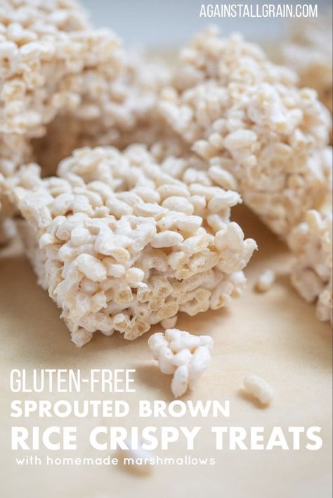 These Sprouted Brown Rice Crispy Treats are gluten-free & refined sugar-free without sacrificing the nostalgic buttery crunch from your childhood! #glutenfree #homemade #crispy #againstallgrain #daniellewalker #treats #foodie #cleaneating Chocolate Rice Crispy Treats, Paleo Candy, Chocolate Rice Crispy, Gf Treats, Rice Crispy Treats Recipe, Danielle Walker, Against All Grain, Recipes With Marshmallows, Homemade Marshmallows