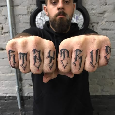 #knuckletattoo #tattoo #lettering #letters Knuckle Tattoos For Guys, Finger Letter Tattoos, Fist Tattoo, Calligraphy Tattoo Fonts, Writing Tattoo, Thumb Tattoos, Tattoos Hand, Tattoo Lettering Styles, Gangsta Tattoos