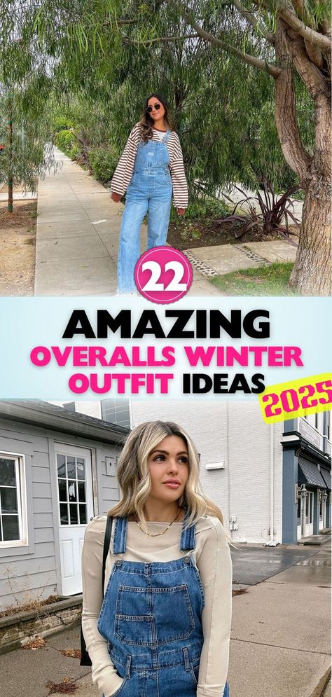 Stay cozy and fashionable with these chic overalls winter outfits, designed for comfort and style during the winter season. Ideal for casual outings or layering. Curdoroy Overalls Outfit, Overalls Outfit Jeans, Overalls And Uggs Outfit, Fancy Overalls Outfit, Classy Overall Outfits, How To Style Overalls Winter, Styling Overalls Fall, Light Blue Overalls Outfit, Jumpsuit Overalls Outfit