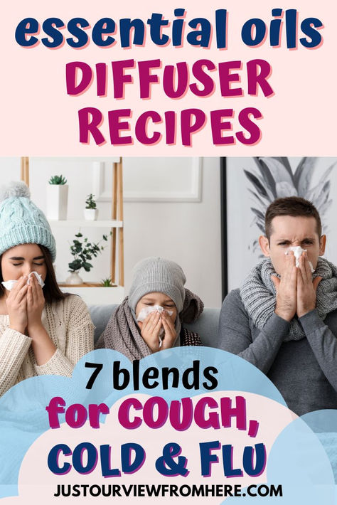 Speed Up Recovery Time When You're Under the Weather! Feel better quicker, sleep better, and breathe easier with these 7 Fantastic Symptom-Soothing Essential Oil Diffuser Blends for nasty flu bugs, colds and coughs. Essential Oil Blends For Diffuser Sick, Essential Oil Diffuser Blends For Sore Throat, Coughing Essential Oils Diffuse, Sickness Essential Oils Diffuser, Essential Oils Sickness, Diffuser Blends For A Cold, Young Living Cough Diffuser Blend, Breathe Oil Diffuser Blend, Essential Oil Sickness Diffuser