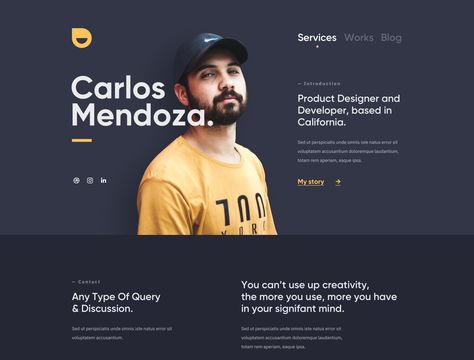 Carlos - Personal Portfolio Website by Muh Salmon for OWW on Dribbble Cv Website, Personal Portfolio Website, Web Portfolio, Portfolio Template Design, Portfolio Website Design, Cv Design, Portfolio Web Design, Portfolio Inspiration, Marca Personal