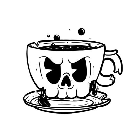 Ios Halloween, Tattoo Cafe, Skull Reference, Coffee Tattoo, Coffee Artwork, Cellphone Background, Coffee Tattoos, Trippy Designs, Creepy Tattoos