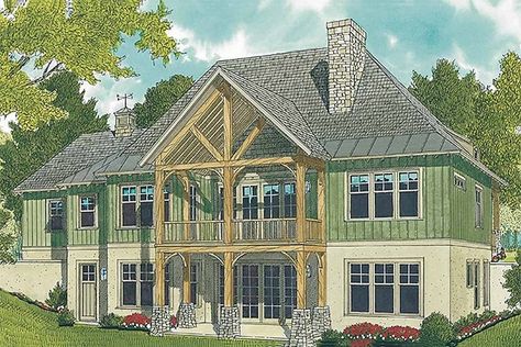 Plan 453-11 - Houseplans.com House Plans With Basement, Craftsman Cottage House Plans, Rear Elevation, Craftsman Cottage, French Country House Plans, Bungalow Homes, Lake House Plans, Craftsman Style Homes, Bungalow House Plans