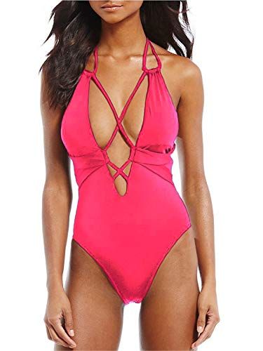 AdoreShe #Women #Sexy V-Plunge One-Piece #Swimsuit Back Straps Bathing Suit Swimwear (Rose,A18052,XL) Cutout Swimsuit, Plunging One Piece Swimsuit, Cut Out Swimsuits, Beach Chic, Activewear Fashion, Plunge Neckline, Long Torso, Swimsuits For All, Swimsuit Cover Ups