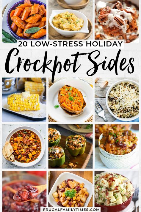 Our top 20 easy, low-stress crockpot side dishes for Christmas or Thanksgiving. These healthy recipes are perfect for feeding a crowd! Ready to live a rich life on a DIY budget? Get more recipes and tutorials at frugalfamilytimes.com! #crockpot #christmas #holidayfood #sidedishes Healthy Christmas Dinner Recipes, Holiday Crockpot, Side Dishes For Christmas, Crockpot Sides, Dishes For Christmas, Thanksgiving Side Dishes Crockpot, Crockpot Thanksgiving, Christmas Dinner Sides, Crockpot Christmas