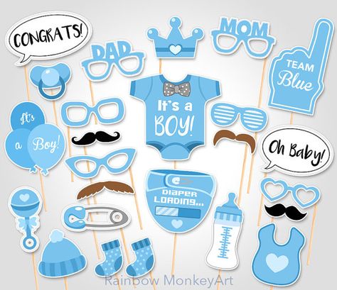 Boy baby shower party supplies   Photo Booth Props | CatchMyParty.com Baby Shower Photo Booth Props, Baby Boy Shower Party, Party Fotos, Its A Boy Balloons, Baby Shower Photo Booth, Boy Printable, Photos Booth, Baby Shower Supplies, Baby Shower Photos