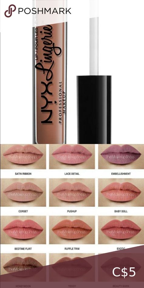 💋 NYX // Lingerie for Lids and Lips (pick & choose) Dark Brown With Purple, Nyx Lingerie, Eye Tint, Peach Tones, Purple Tones, Beauty Mark, Dark Beige, Liquid Lipstick, Nyx