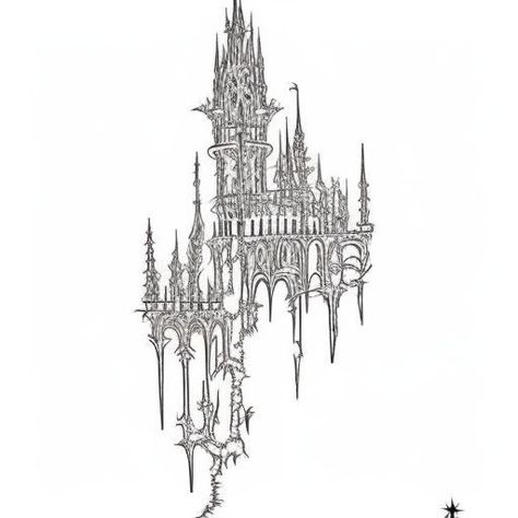 Cathedral Tattoo, Gothic Tattoos, Tattoo Catalog, Castle Tattoo, Grunge Tattoo, Goth Tattoo, Sigil Tattoo, Doodle Tattoo, 8bit Art