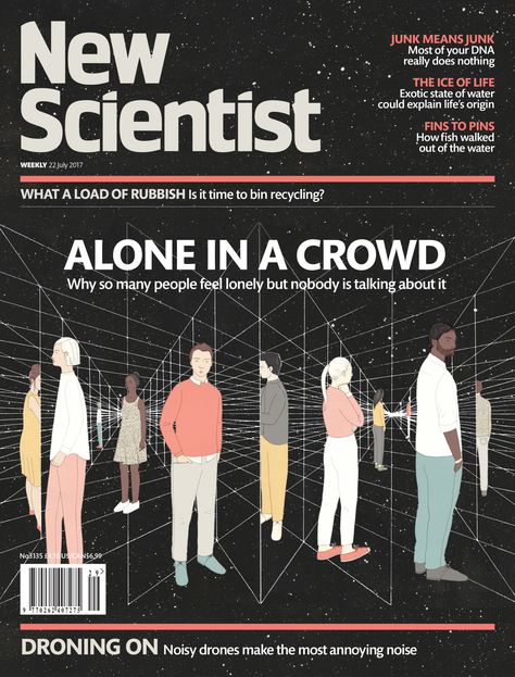 New Scientist Magazine, Event Schedule Design, Alone In A Crowd, Tropical Illustration, Magazine Layouts, Science Magazine, New Scientist, Physics And Mathematics, Medical Art