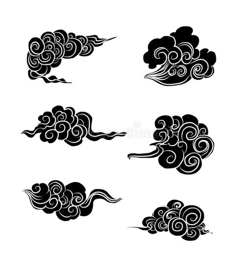 Japanese Clouds And Wave For Tattoo Design.Chinese Clouds. Stock Vector - Illustration of circle, decoration: 158145792 Chinese Cloud Tattoo, Clouds Tattoo Stencil, Black Cloud Tattoo, Japanese Cloud Tattoo, Chinese Clouds, Tattoo Japonais, Japanese Clouds, Cloud Tattoo Sleeve, Japanese Wave Tattoos