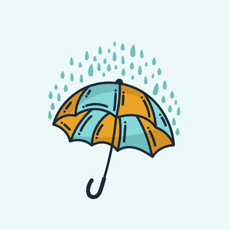 Umbrella And Rain, Rain Cartoon, Rainy Day Drawing, Rain Logo, Umbrella Drawing, Rain Illustration, Vector Doodle, Cartoon Doodle, Umbrella Art