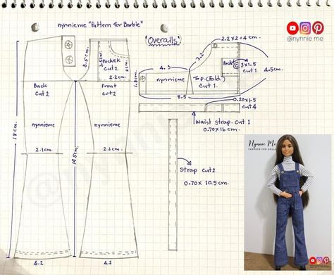 nynnie me on Instagram: "Hi everyone. Hope you enjoy my video on YouTube. Happy sewing overalls for Barbie, the patterns right here by me “nynnie me”. Please share the pictures with me when you’re done." Nynnie Me Patterns, Sewing Overalls, Diy Ken Clothes, Barbie Sewing, Barbie Dress Pattern, Dress Patterns Diy, Sewing Barbie Clothes, Barbie Sewing Patterns, Chelsea Doll