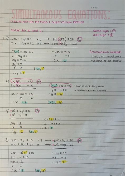 Leaving Cert Maths Notes, How To Write Maths Notes, Linear Systems Notes, Maths Revision Notes Foundation, Foundation Maths Revision, Math School Notes, Preppy Math Notes, Simultaneous Equations Notes, Math Notes Ideas High Schools