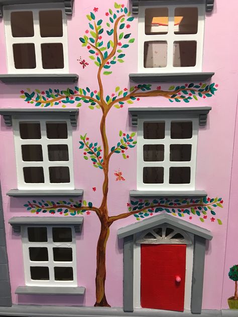 Painted using acrylics. Hand painted. Painted Doll House, Maileg House, Painted Dolls, Painted Doll, Dolls House Interiors, Dolls Houses, Doll Painting, Interior Ideas, Dolls House