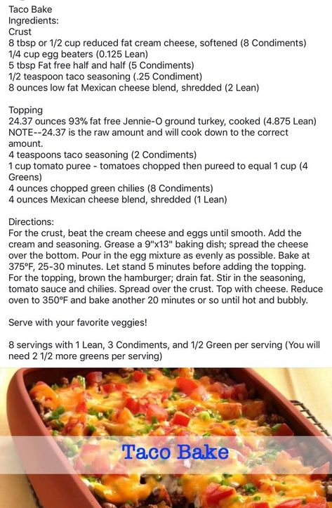 Lean And Green Taco Bake, Optavia Taco Bake, Herb Biscuits Recipe, Optavia Hacks, Fueling Hacks, Optavia Meals, Mexican Entrees, Medifast Recipes, Lean Protein Meals