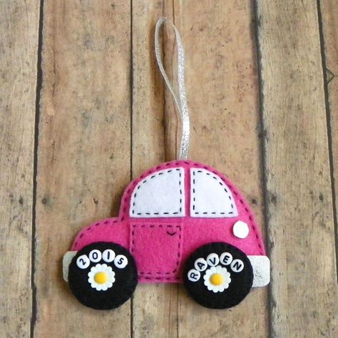 Felt Car, Baby Mobil, Heirloom Ornaments, Car Christmas, Felt Patterns, Pink Car, Felt Decorations, Felt Christmas Ornaments, Car Ornaments