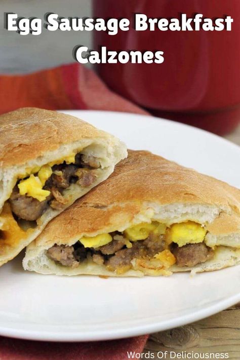 Egg Sausage Breakfast Calzones are a fun breakfast recipe that is not only fun to eat but also delicious - something the whole family will love. #eggsausagebreakfastcalzones #breakfastcalzone #wordsofdeliciousness Egg Sausage Breakfast, Breakfast Calzone, Mini Breakfast Quiche, Egg Sausage, Healthy Breakfast Choices, Easy Breakfast Brunch, Savory Recipe, Breakfast Quiche Recipes, Kids Breakfast