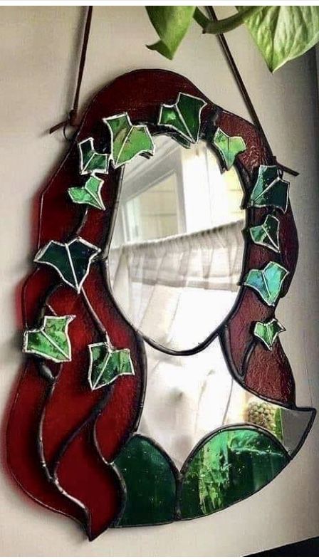 Decoration On A Budget, Stained Glass Mirror, Rustic Mantel, Crazy Plant Lady, Stained Glass Decor, Stained Glass Diy, Stained Glass Crafts, Mantel Decor, Stained Glass Designs