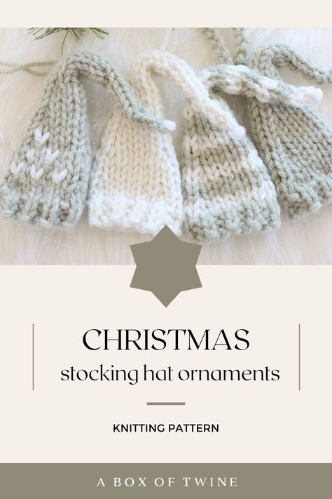 stocking hat Christmas ornaments Knit Xmas Ornaments, Knitted Xmas Stockings Free Pattern, Knitted Ornaments Patterns, Knit Christmas Ornaments Pattern Free, Knit A Stocking, Knit Ornament Pattern, Knitted Decorations, Knit Ornaments, Knitted Ornaments