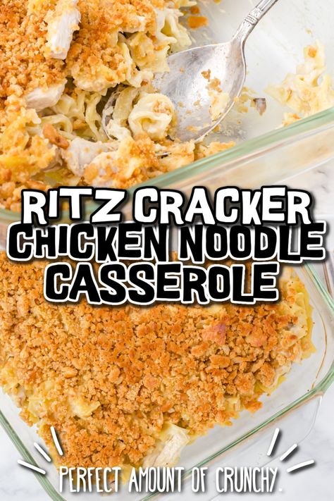 Chicken Noodle Casserole with Ritz Crackers • Kids Activities Blog Chicken Noodle Ritz Casserole, Ritz Cracker Chicken Noodle Casserole, Ritz Cracker Chicken Casserole Recipes, Ritz Chicken Casserole With Noodles, Easy Chicken Noodle Casserole, Casserole With Ritz Crackers, Egg Noddles, Ritz Cracker Chicken Casserole, Ritz Chicken Casserole