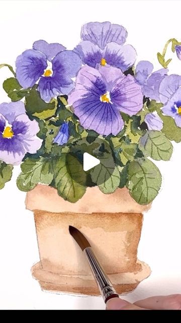 Watercolor Pansies, Flowers To Paint, Pansies Art, Paintings Tutorials, Watercolor Beginner, Watercolor Paintings For Beginners, Diy Watercolor Painting, Loose Watercolor, Watercolor Christmas Cards