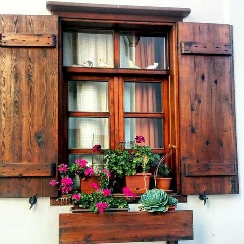 Wooden Window Shutters, Timber Frame Porch, Rustic Wood Doors, Hacienda Homes, Rustic Shutters, Elevator Design, Diy Shutters, Mobile Home Porch, Kitchen Window Treatments