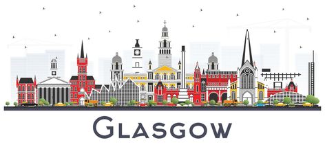 Glasgow Scotland City Skyline with Color Buildings Isolated on White. Scotland City, Glasgow Scotland, Dinner Menu, City Skyline, Glasgow, Vector Art, Scotland, Vector Free, Clip Art