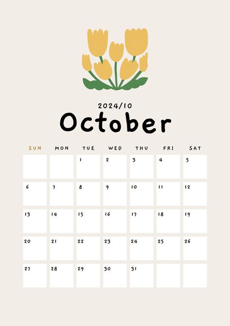 Beige Cute Playful Organic Flower Illustration 2024 Calendar A4 Document - Templates by Canva Calender Printables, Free Printable Calendar Templates, Calendar Design Template, Kalender Design, 달력 디자인, October Calendar, A4 Document, Learn Japanese Words, Cute Calendar