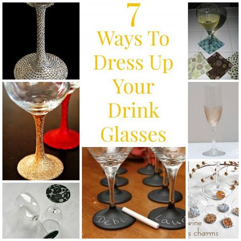 Are you looking for a way to dress up your stemware for the next party?  These 7 ideas can add a little color and decor for your party theme.  They are all very cute, but  very easy to do.  Take a … Party Glasses Ideas, Decorating Glasses, Glitter Dipped Wine Glasses, Diy Glasses, Wine Glass Designs, Drink Glasses, Knitting Diy, Painted Glasses, Diy Bottle Crafts