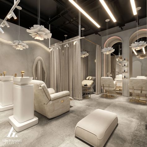 𝐋𝐔𝐗𝐔𝐑𝐘 𝐁𝐄𝐀𝐔𝐓𝐘 𝐒𝐀𝐋𝐎𝐍 :: Behance Hair Wash Salon, Luxury Beauty Salon Design, Luxury Salon Interior Design, Beauty Salon Aesthetic, Beauty Salon Interior Luxury, Luxury Hairstyles, Salon Remodel, Luxury Beauty Salon, Beauty Bar Salon