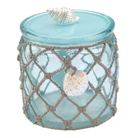 PRICES MAY VARY. 100% Resin Aqua Tranquility - The Seaglass Collection features a beautiful seaglass color with rope netting, seaside icons, and other design details that make this collection special. Vanity Perfection - The Seaglass Covered Jar is a new addition to this collection. We took the already successful formula from our other Seaglass styles and created a beautiful vanity jar that features the iconic blue-green seaglass look with sea creatures on it. Perfect for holding your cotton puf Sea Bathroom, Bathroom Canisters, Painted Bathroom, Resin Countertops, Toothbrush And Toothpaste Holder, Countertop Organizer, Coastal Bathrooms, Toilet Tank, Beach Bathrooms