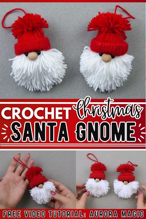 Crochet A Gnome, Crochet Santa Gnome, Free Crochet Christmas Patterns, Crochet Christmas Patterns, Crochet Ornaments Free Pattern, Crochet Boot Cuff Pattern, Crochet Gnome, Crochet Angels, Easy Christmas Ornaments