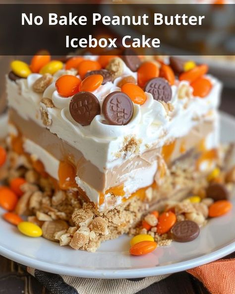 Peanut Butter Icebox Cake, Butter Sandwich Cookies, Refrigerator Cake, Peanut Butter Sandwich Cookies, Box Cakes, Butter Sandwich, Box Recipes, No Bake Peanut Butter, Peanut Butter Sandwich