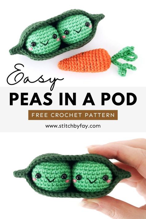 Amigurumi peas in a pod free pattern - this pea pod crochet pattern is quick and easy with minimal sewing. The amigurumi peas are removable and you can customise their facial expressions for extra fun. A great idea for a Farmers market. Market Crochet Patterns, Green Amigurumi Free Pattern, Quick And Easy Amigurumi Free Pattern, Crochet Peas In A Pod, Crochet Farmers Market, Easy Crochet Toys, Bored Crafts, Crochet Nook, Crocheted Food