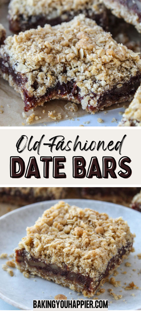 Date Bars, an old-fashioned homemade Date Bar recipe with a chewy center and a lightly sweetened crumb topping! Matrimonial Bars Date Squares, Date Bars Recipe Squares, Date Crumble Bars, Date And Oat Bars, Recipes For Dates Desserts, Homemade Date Bars, Date Walnut Bars Recipe, Recipes With Date Pieces, Date Bar Recipes