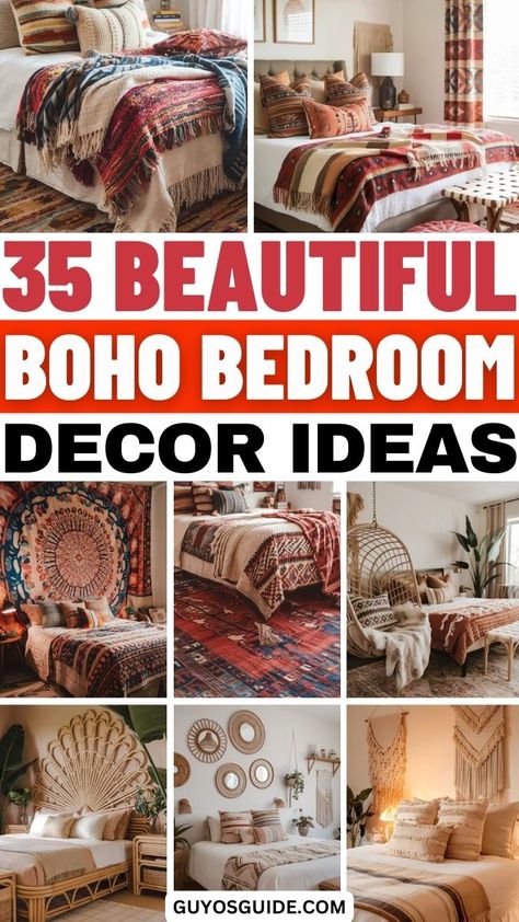 35 Beautiful Boho Bedroom Decor Ideas Boho Couples Bedroom, Teen Boho Bedroom Ideas, Relaxed Bedroom, Boho Teen Bedroom, Boho Chic Bedroom Decor, Boho Decor Ideas, Boho Bedroom Decor Ideas, Cozy Boho Bedroom, Boho Chic Interior