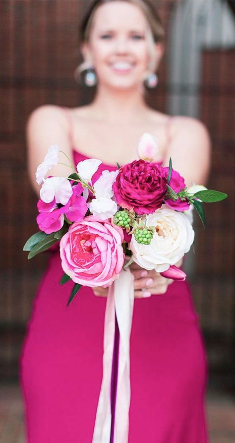 Prom Flowers With Hot Pink Dress, Fushia Wedding Bouquet, Fuschia Bridal Bouquet, Flowers For Hot Pink Prom Dress, Hot Pink Prom Bouquet, Pink Prom Bouquet, Pink Prom Flowers, Pink Bridesmaids Bouquets, Pink Bridesmaid Bouquet