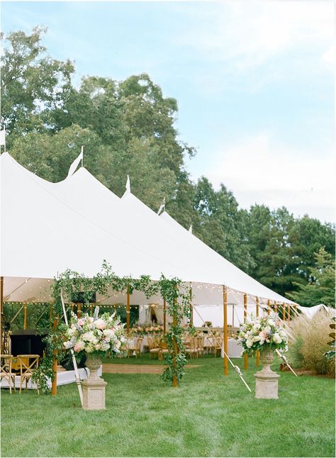 Whimsical Farm Wedding, Classic Backyard Wedding, Coastal Tent Wedding, Backyard Coastal Wedding, Field Wedding Ideas, Tent Installation, Tent Entrance, Backyard Event, Classic Backyard