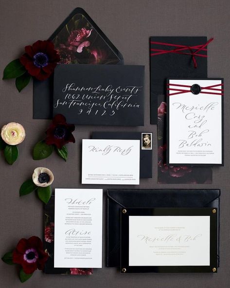 Black and burgundy wedding invitations. Jewel Tone Wedding Colors, Burgundy Wedding Invitations, Jewel Tone Wedding, Goth Wedding, Dark Wedding, Fall Wedding Invitations, Moody Wedding, Invitation Suites, Dark And Moody