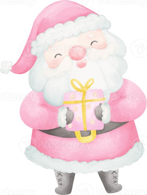 Easy Santa Drawing, Santa Claus Illustration, Pink Santa Claus, Pink Santa, Illustration Watercolor, Christmas 2024, Free Pictures, Free Png, The Pink