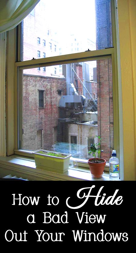 If one of your windows looks out upon a brick wall, your neighbor's A/C units, trash cans, a parking lot, your neighbor's house, a construction site, a back alley, a driveway, utility meters, or anything else unattractive, then you should find a way to disguise the view instead of closing your curtains and blocking out all of the light.   Here are a few options for hiding a bad view out your window. Bad View Window Ideas, Curtains For Brick Wall, Block View Of Neighbors Window, Hiding Windows Ideas, Block View Of Neighbors House, Window Looking Out The View, How To Disguise A Window, Bad View Window Solution, How To Hide A Bad View Out Your Window